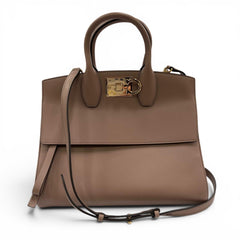 Salvatore Ferragamo Studio Gancini Soft Leather 2-Way Shoulder Bag/Handbag, Brown, Made in Italy, Women's, with Dust Bag — New - Store Return