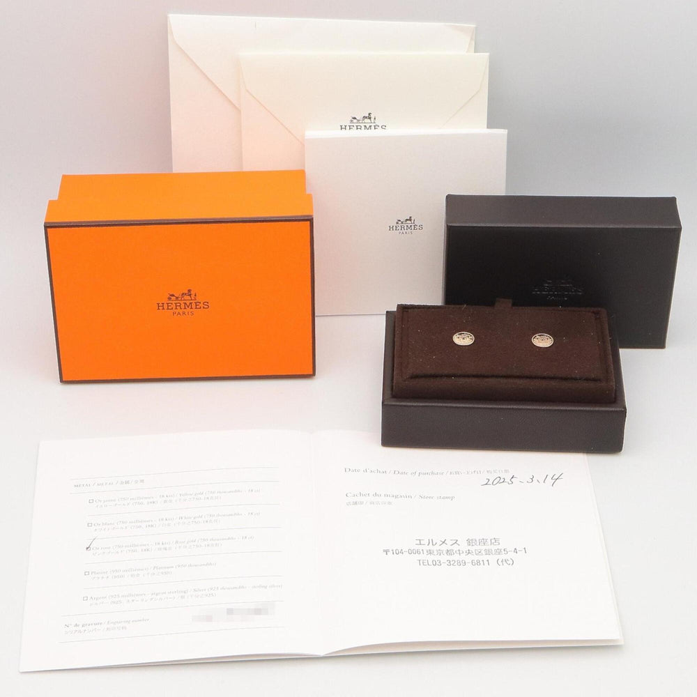 Hermes Ex-Libris TPM Earrings, 18KPG (Pink Gold), Women's Jewelry, Gold Tone — Like New