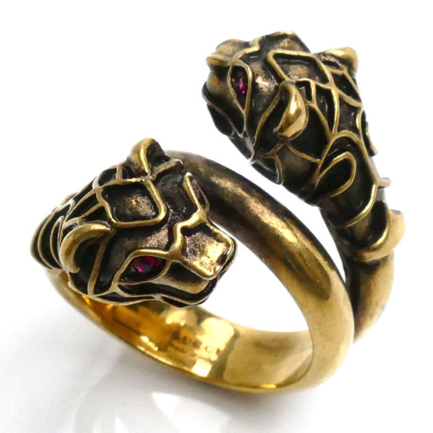 GUCCI Gucci Metal Double Tiger Head Color Stone Ring Size 18 Men's