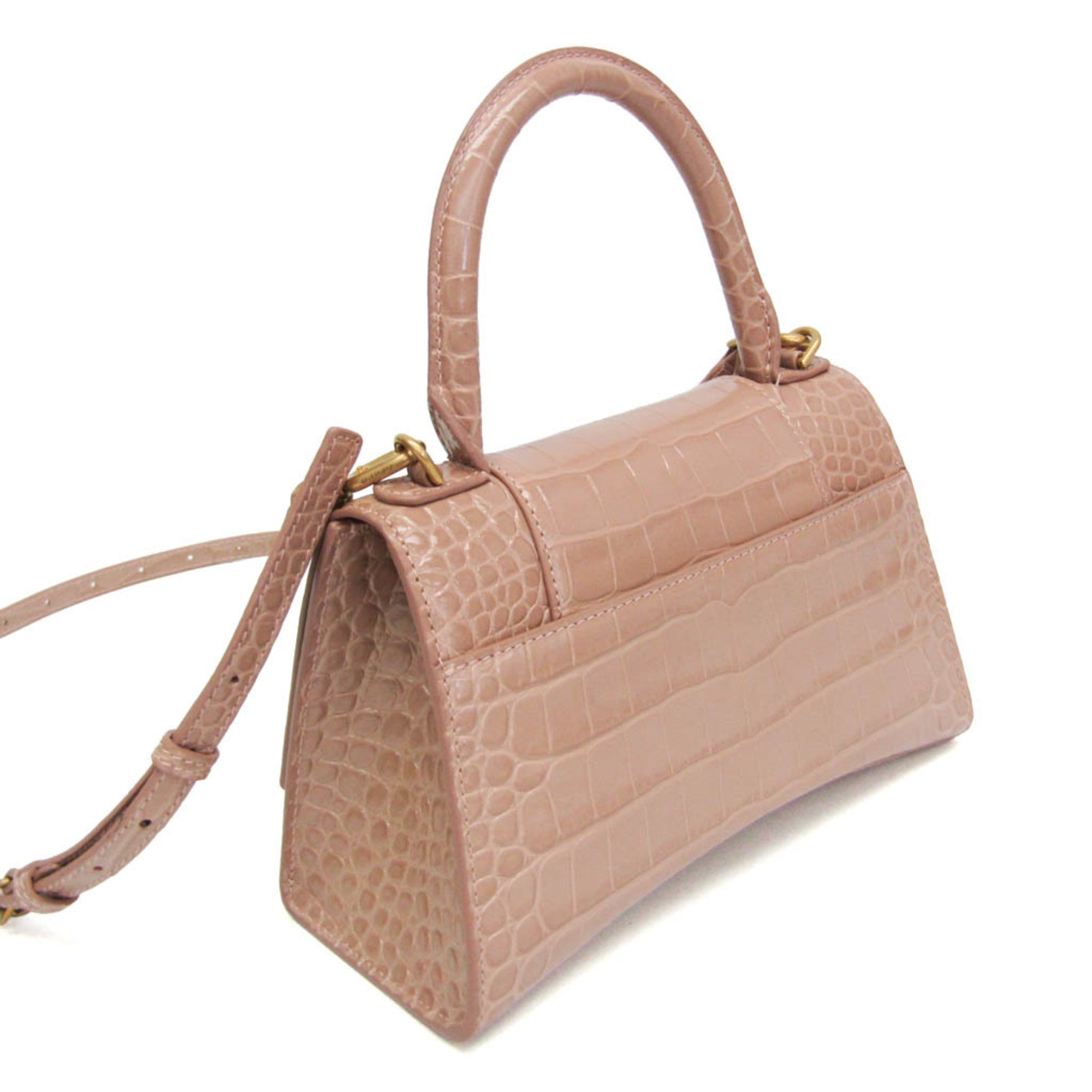 Balenciaga Hour Glass 593546 Women's Leather Handbag,Shoulder Bag Pink Beige — Like New