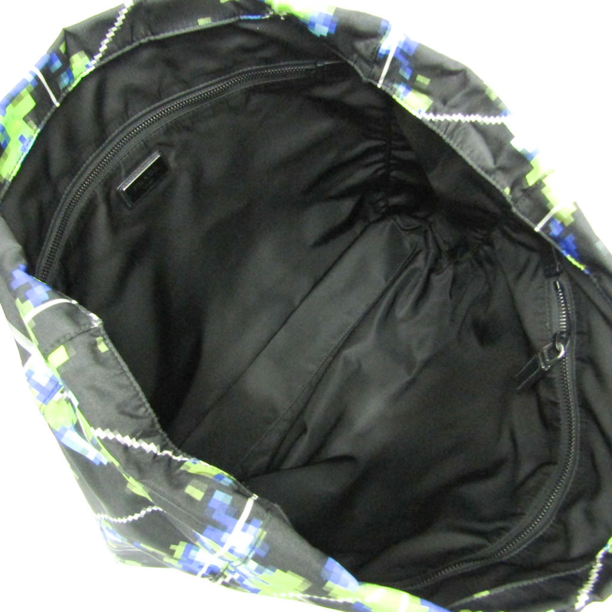 Prada Tessuto 2VG019 Men,Women Nylon,Leather Shoulder Bag,Tote Bag Black,Light Green