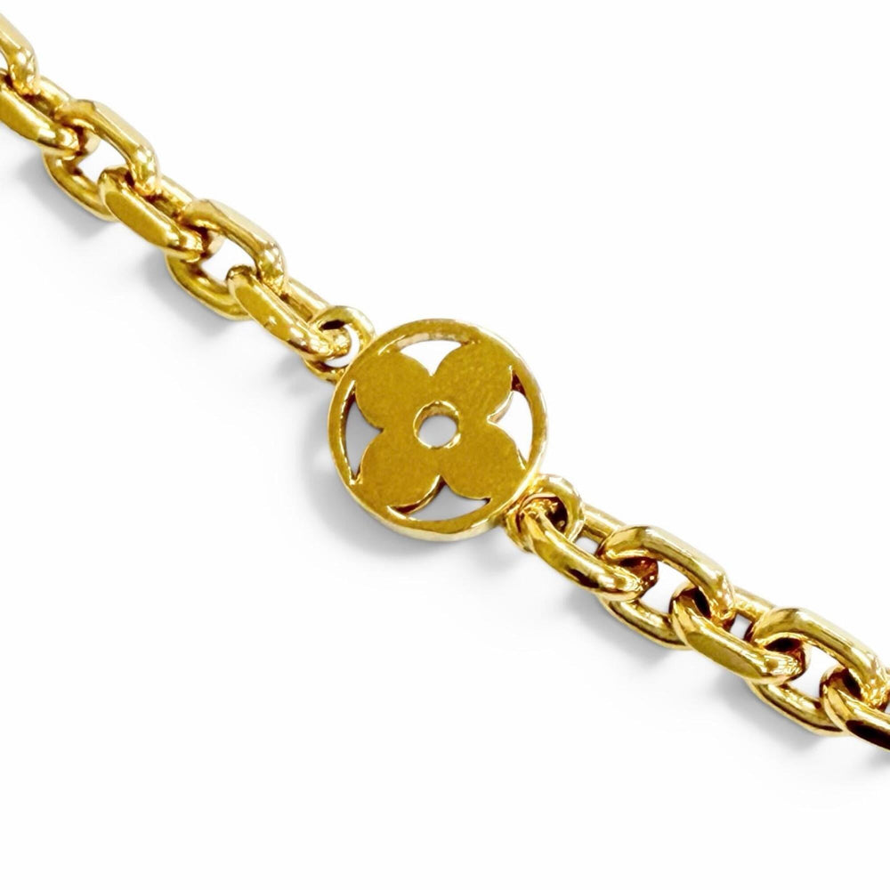 LOUIS VUITTON M02740 Chain LV Yours Monogram Flower Necklace Gold Made in Italy Men's Comes with Box and Dust Bag Highly Recommended ◎ — Like New