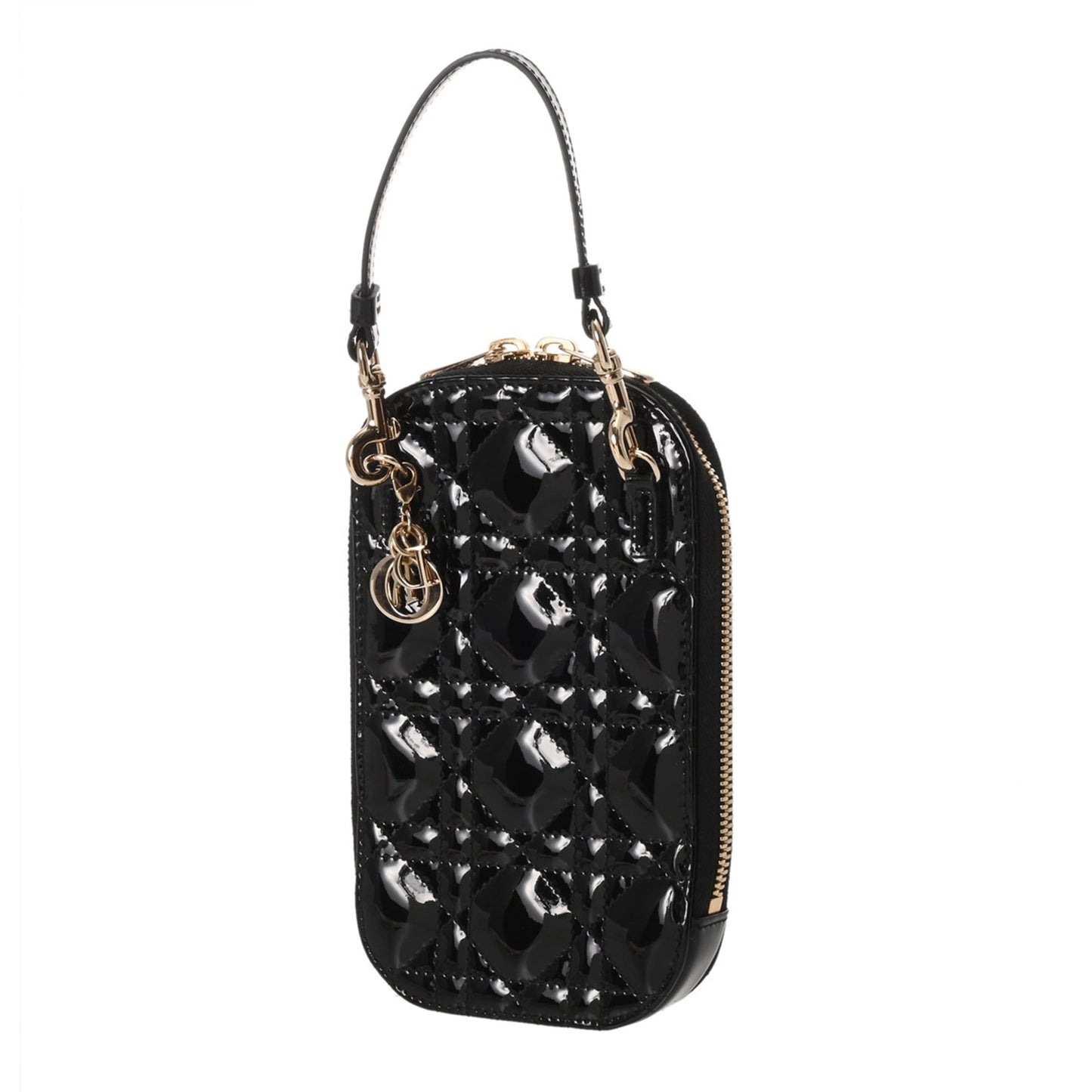CHRISTIAN DIOR Callin Dior Phone Holder, Black, S08720VRB_M900, Women's Patent Leather Pouch, A-Rank, Pre-Owned, Ginzo