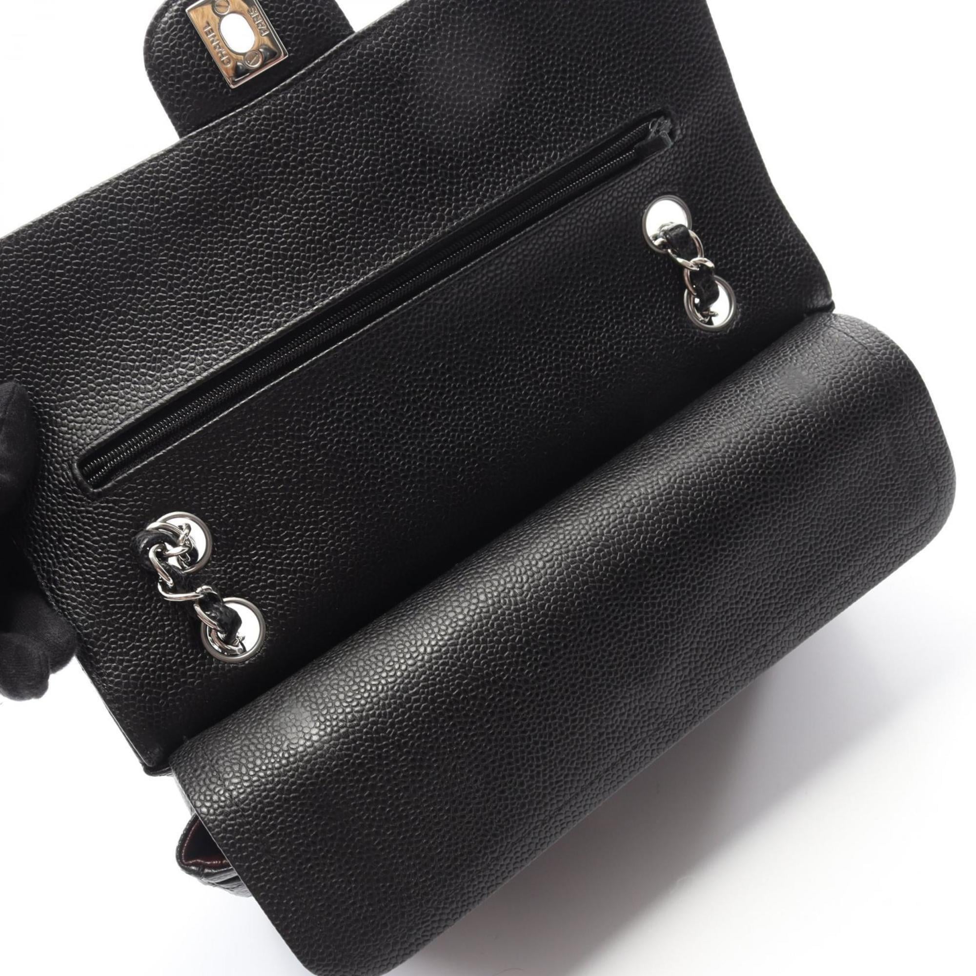 CHANEL Matelasse Double Flap Shoulder Bag in Grained Calfskin Leather, Black, Women's, A01112