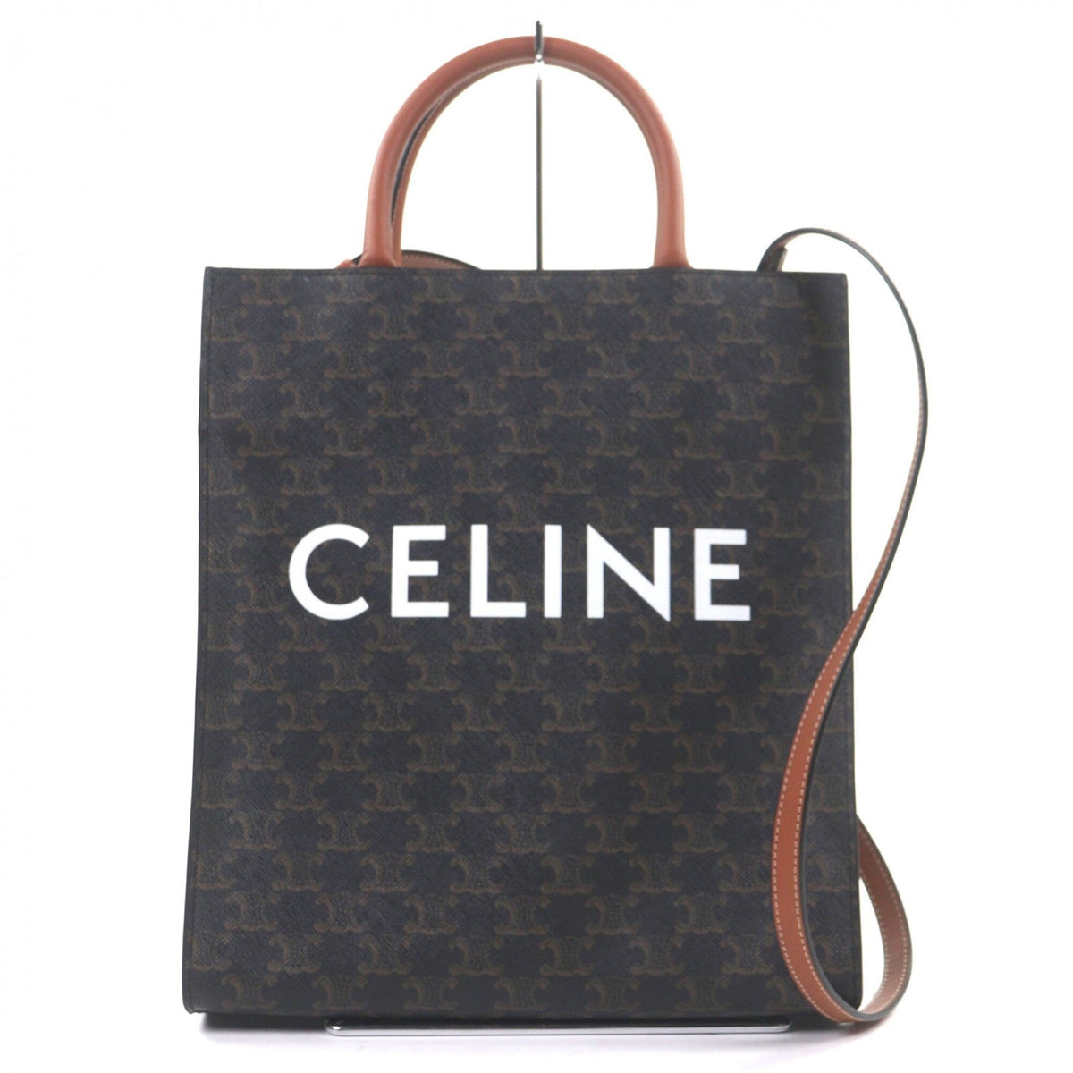 CELINE 191542BZK 04LU Vertical Cabas Triomphe Canvas Leather Logo Print 2-Way Tote Bag Dark Brown with Dust Men's — Like New