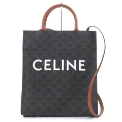 CELINE 191542BZK 04LU Vertical Cabas Triomphe Canvas Leather Logo Print 2-Way Tote Bag Dark Brown with Dust Men's — Like New