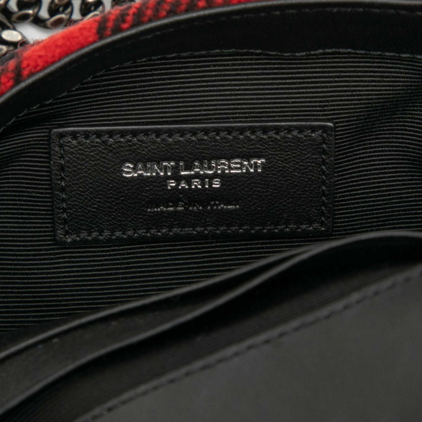 Saint Laurent Baby Chai Chain Shoulder Bag 399289 Red Black Wool Leather Women's SAINT LAURENT
