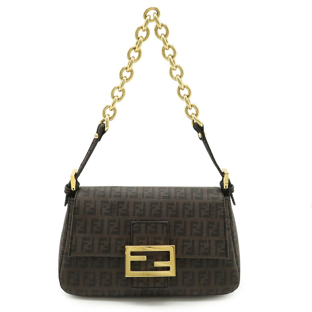FENDI Zucchino Zucca pattern Mamma Bucket handbag PVC dark brown black 8BR180