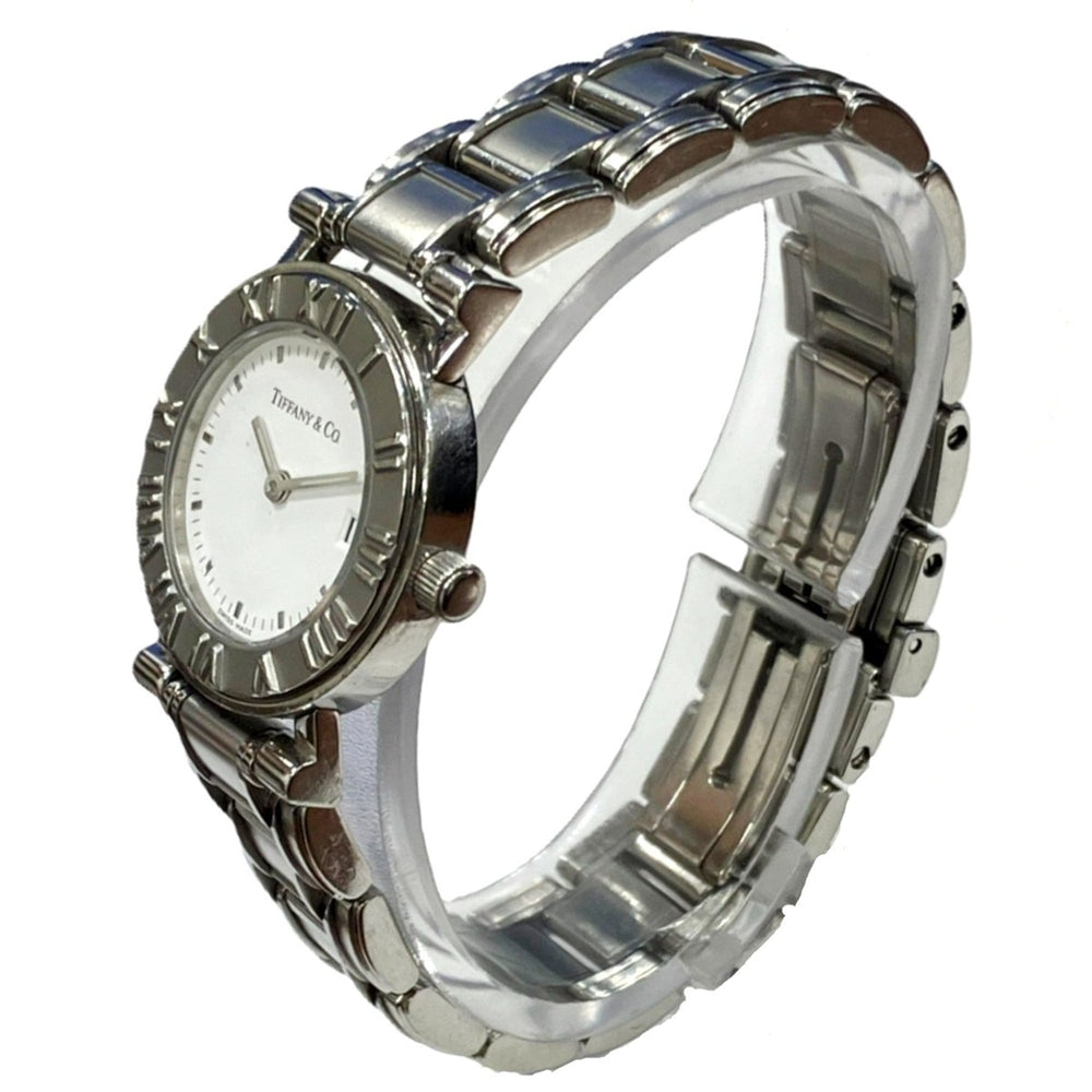 Tiffany & Co. Atlas watch, total weight 53.8g, stainless steel, quartz movement, white dial — Good