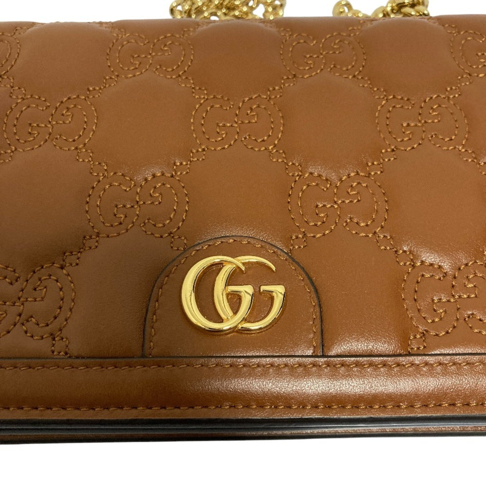 GUCCI GG Matelasse Leather Wallet, Chain Shoulder Bag, 723787, Brown, Women's — Like New