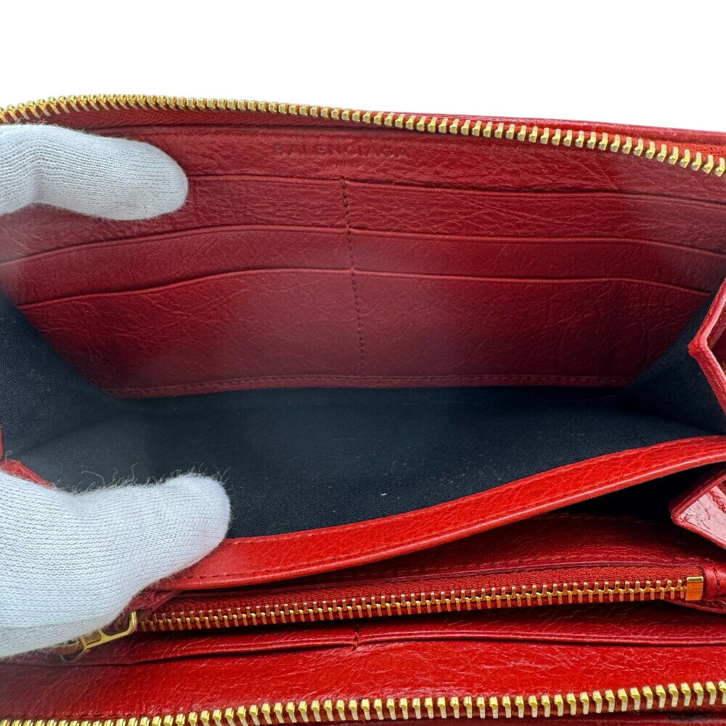 BALENCIAGA 466544 Round Long Wallet, Red, Women's