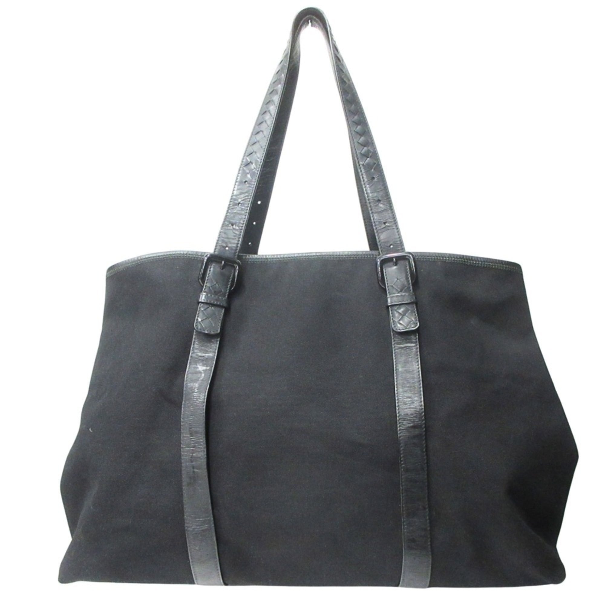 BOTTEGA VENETA Vernice Intreccia Tote Bag in Leather and Canvas, Black, for Men Women