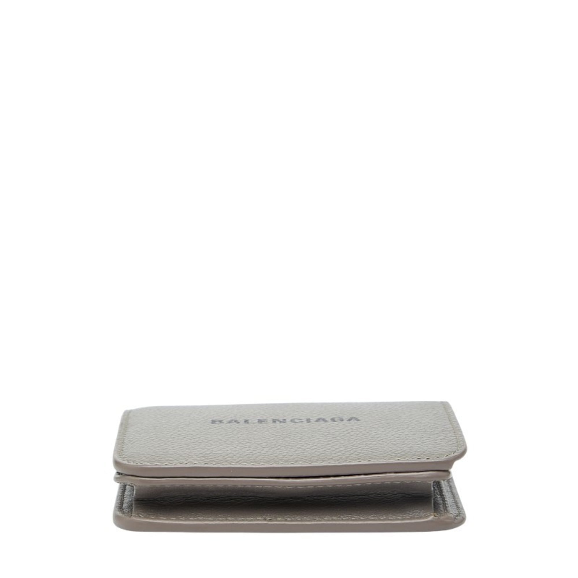 Balenciaga Logo Bifold Compact Wallet 594216 Gray Leather Women's BALENCIAGA