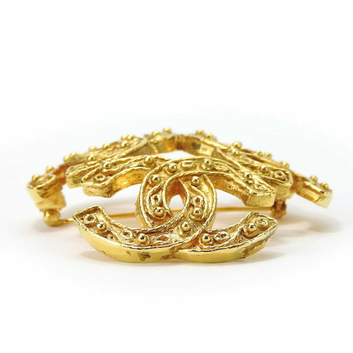CHANEL Brooch 94A Metal Gold GP Triple Coco Mark Ladies