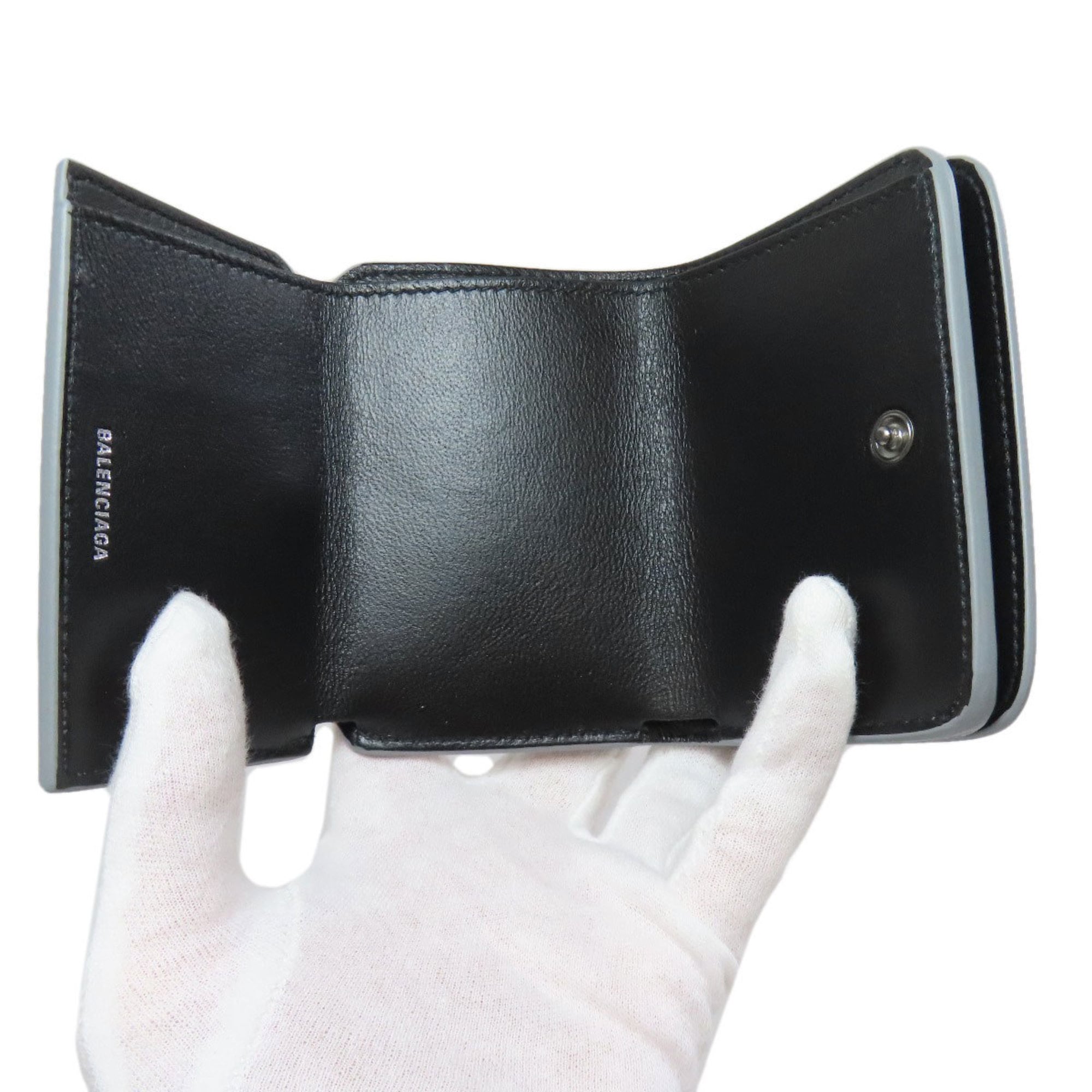 Balenciaga logo tri-fold wallet, mini bi-fold leather, women's