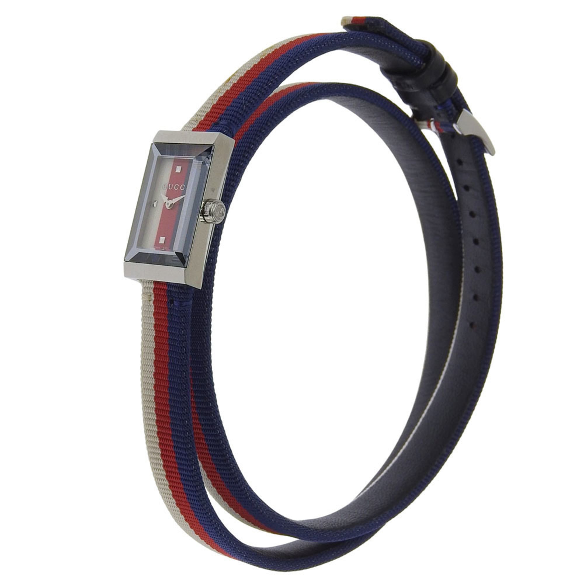 Gucci G Frame Tricolore Watch YA147502/147.5 Stainless Steel and Canvas Quartz Analog Display Multicolor Dial Women's — Very Good