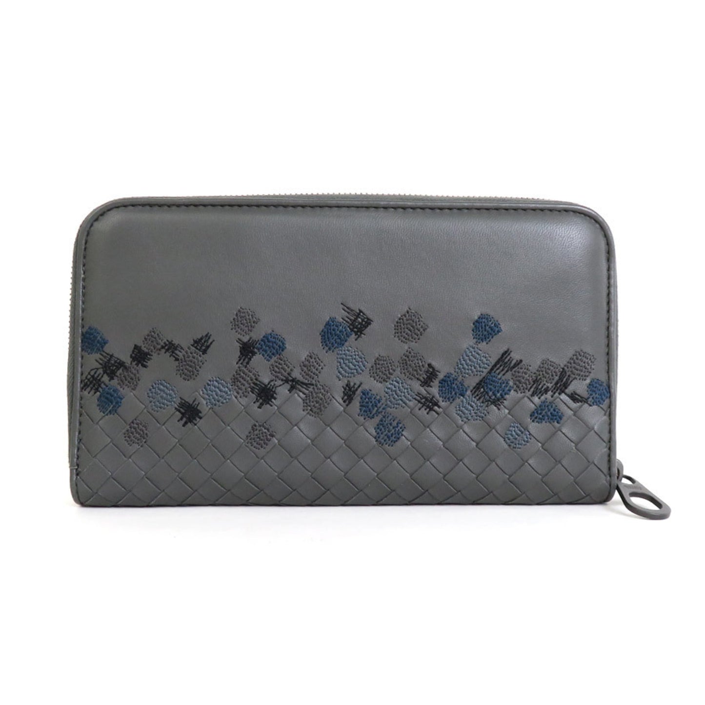 Bottega Veneta BOTTEGAVENETA Round Zipper Long Wallet Intrecciato Leather Gray Unisex