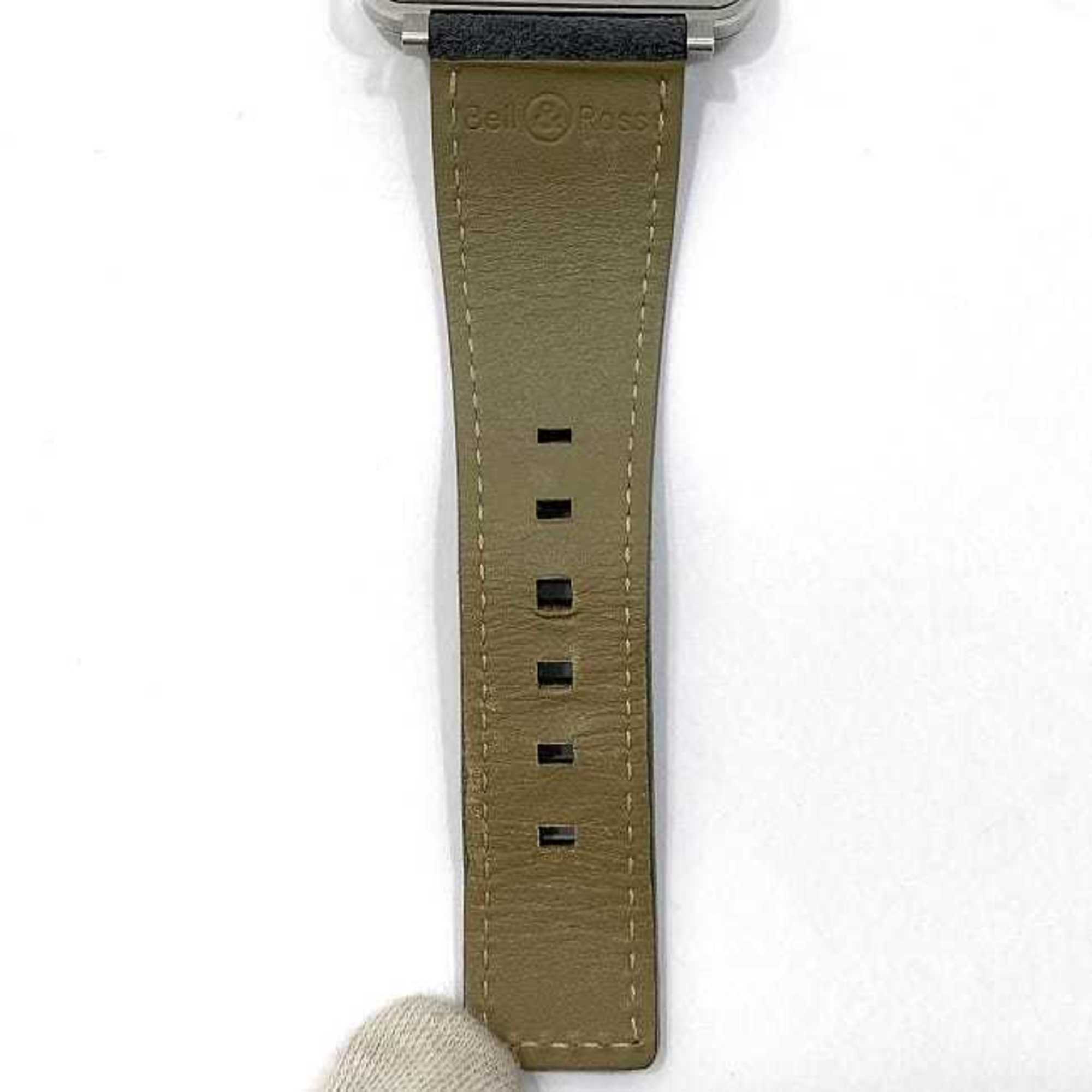 Bell & Ross Watch Aviation 39 f-22679 Camouflage White Shell Silver Gray BRS-64-S Men's SS Suede Leather Rubber Quartz Square Dial Interchangeable Strap Battery Operated — Good