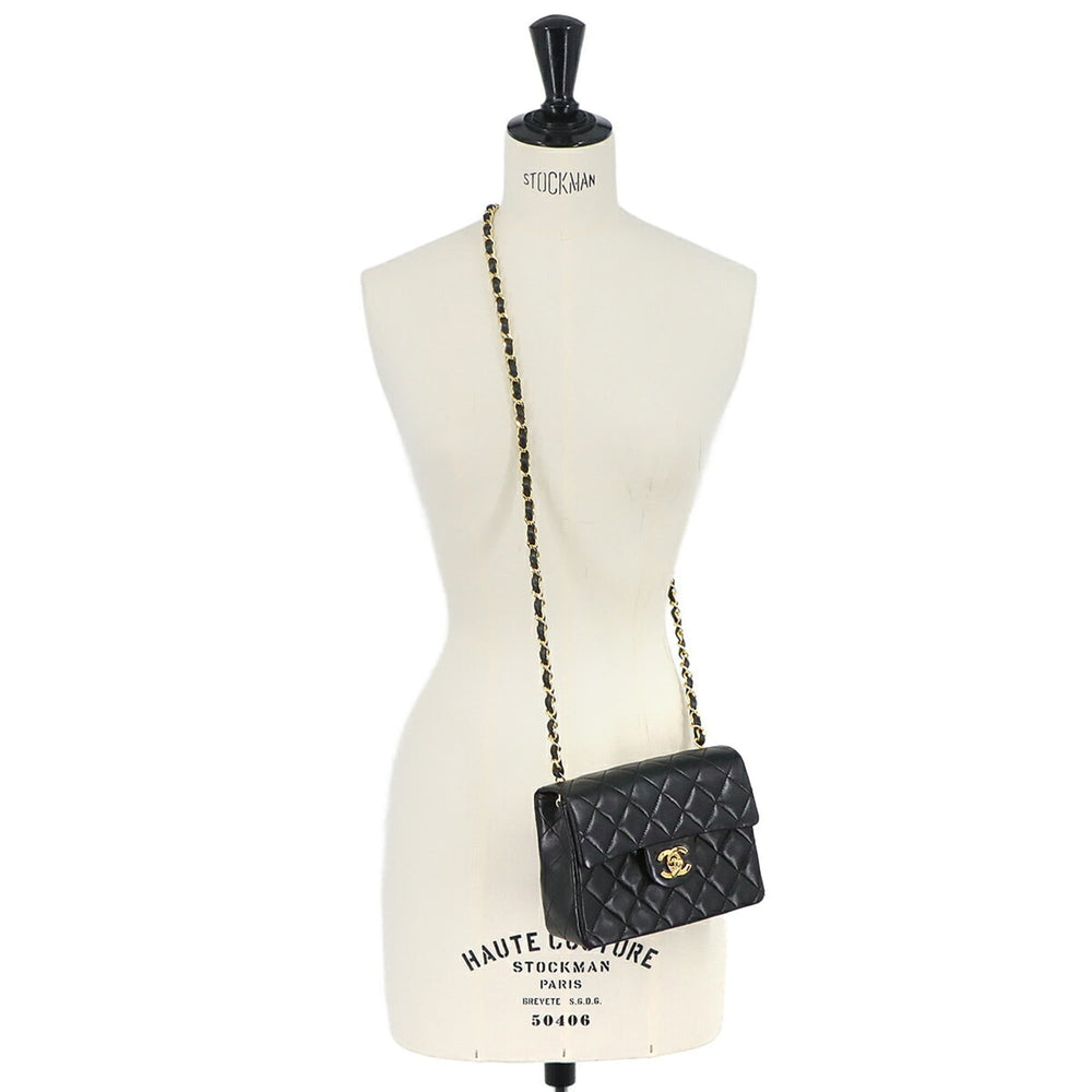 Chanel Mini Matelasse Chain Shoulder Handbag, Lambskin, Black, A01115, Gold Hardware — Like New
