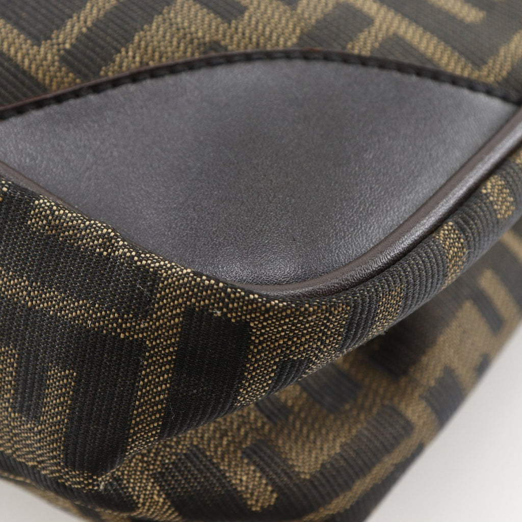 FENDI Mini Tote Handbag, Zucca Pattern, Nylon Canvas, Brown, A5 Size, Women's