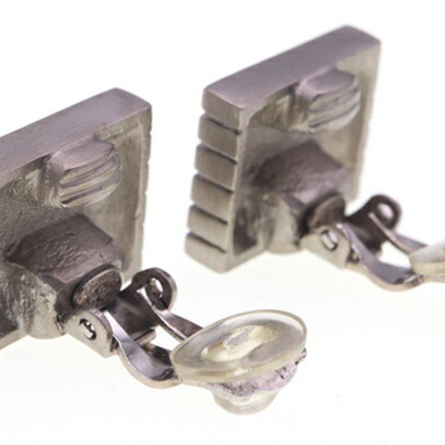 Chanel Earrings Silver Metal 99A 1999 Model Ear Square Stripe Women's CHANEL