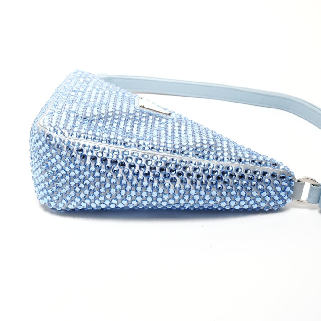 Prada Rhinestone Satin Crystal Triangle 2-Way Shoulder Bag in Blue
