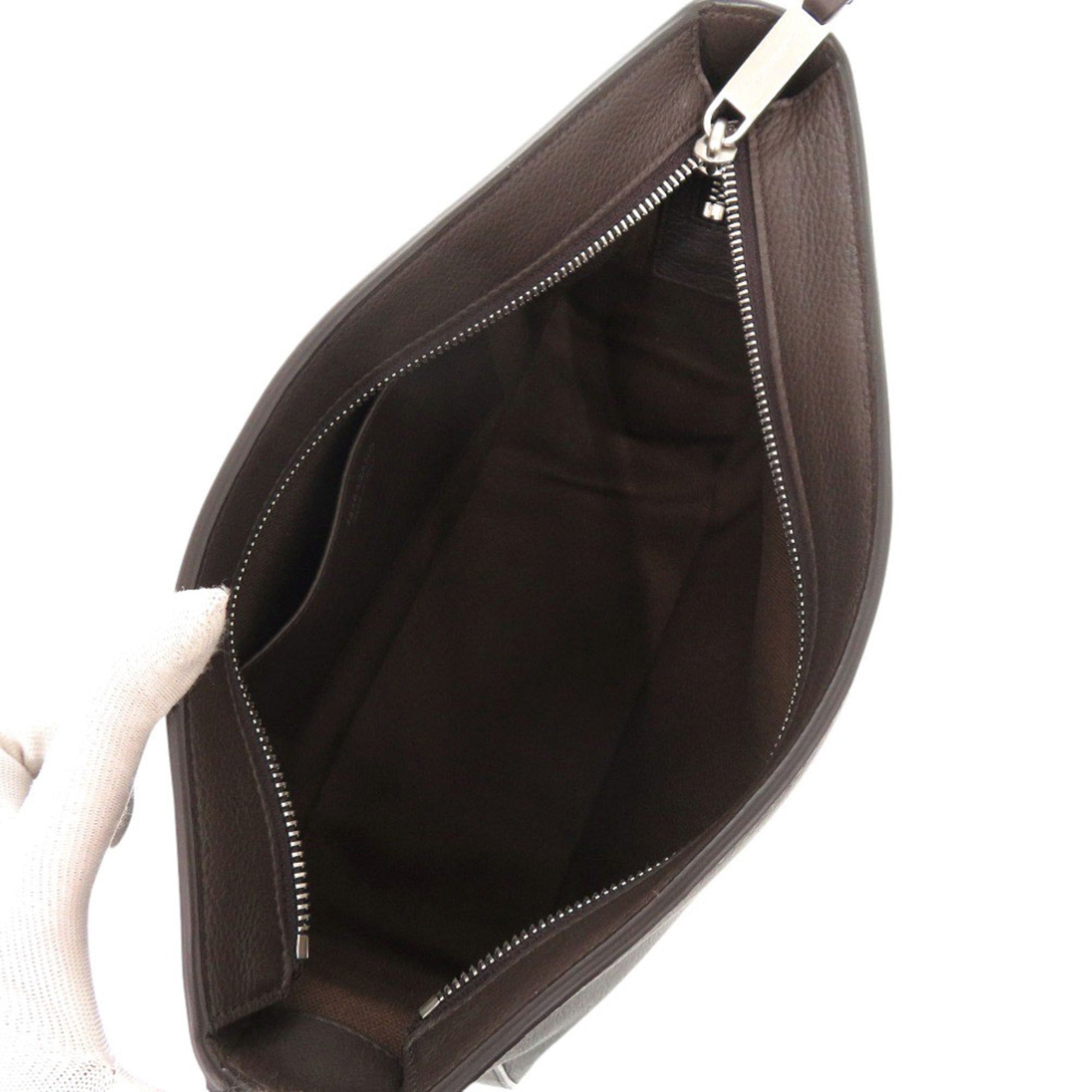 Salvatore Ferragamo 241445 Leather Brown Clutch Bag Second 0386Salvatore — Like New