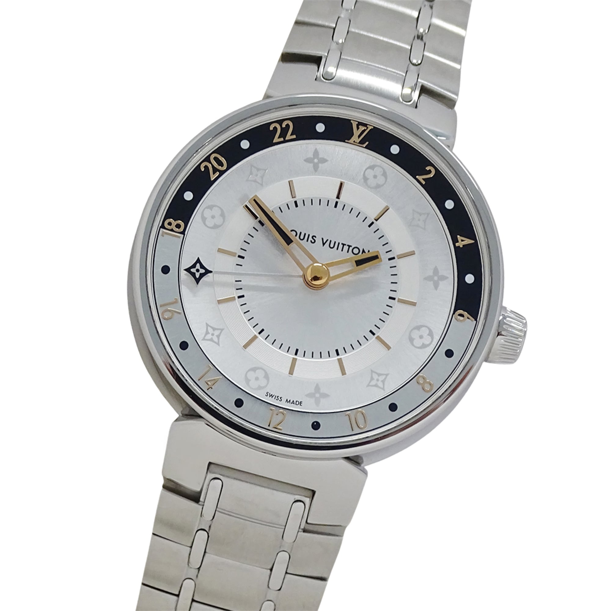 Louis Vuitton LOUIS VUITTON Women's Watch, Tambour Moon Dual Time, Quartz, Stainless Steel (QA104), Silver — Good