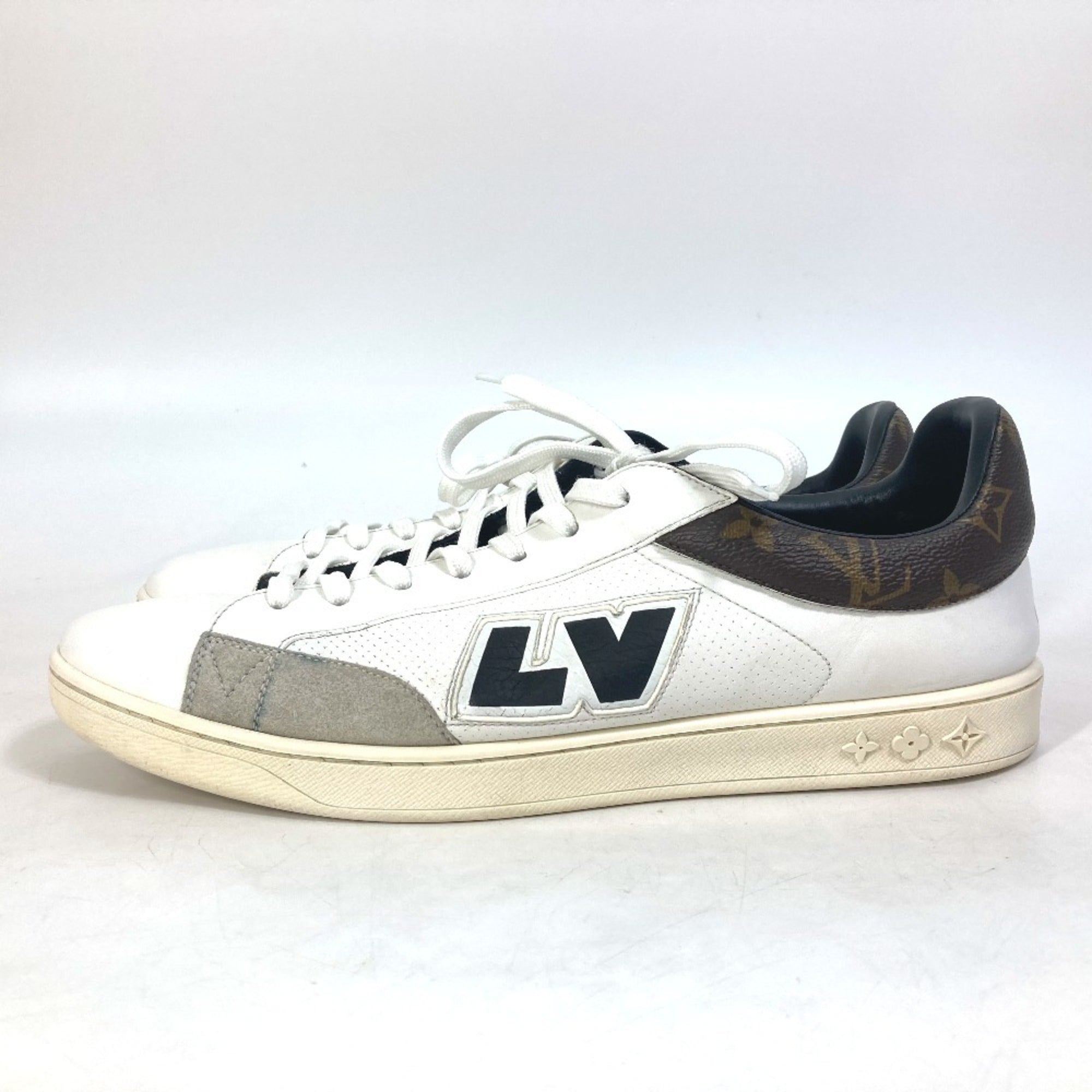 LOUIS VUITTON Luxembourg Line Monogram Logo Lace-Up Leather Sneakers Men's White