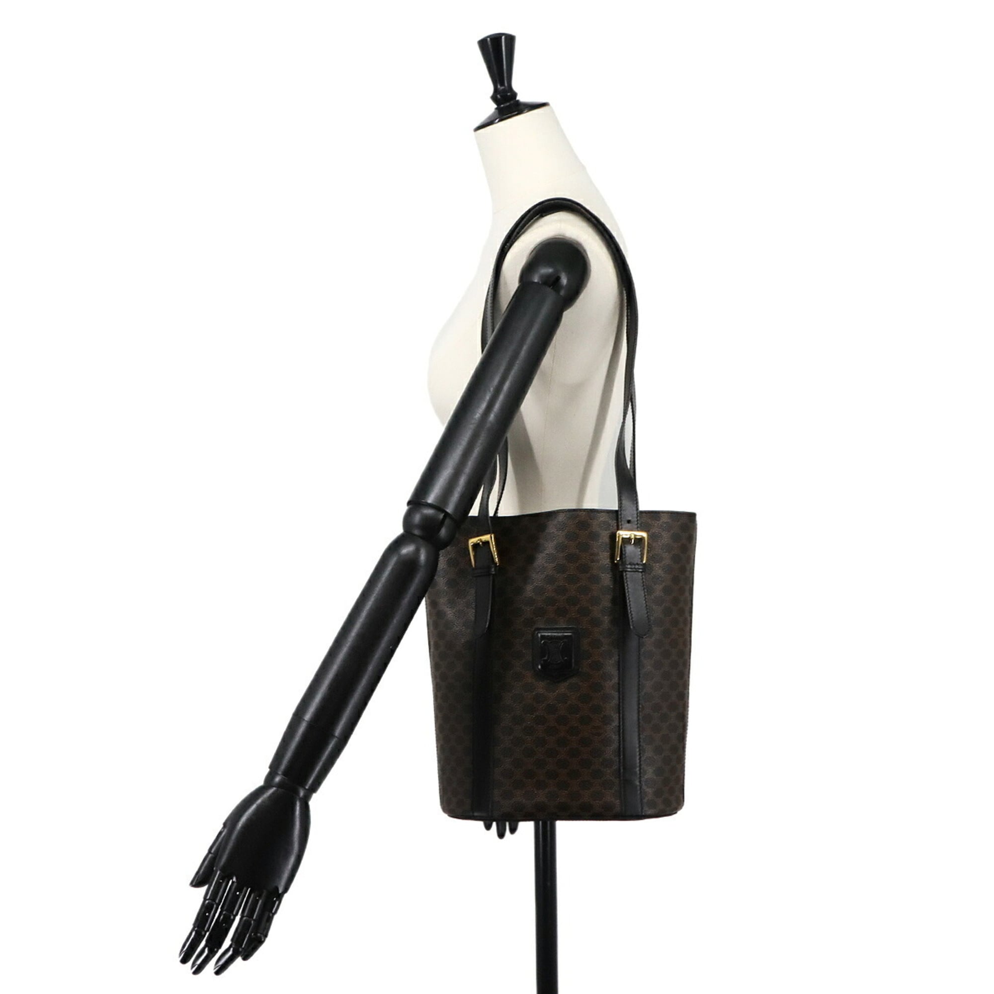 Celine Macadam Tote Handbag, Black/Brown Leather, Gold Hardware — Like New