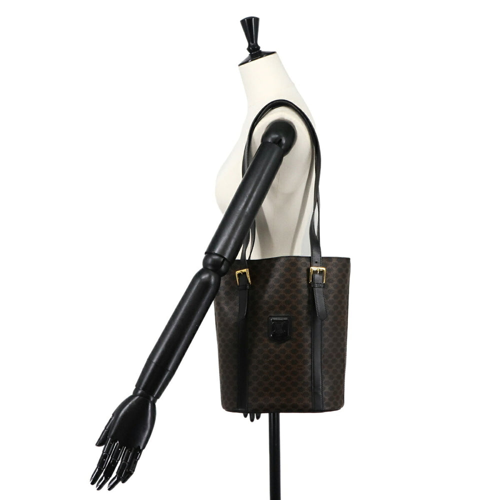 Celine Macadam Tote Handbag, Black/Brown Leather, Gold Hardware — Like New