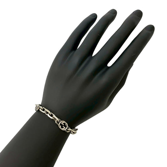 GUCCI Interlocking G Bracelet, 925 Sterling Silver Chain Bangle, 06224