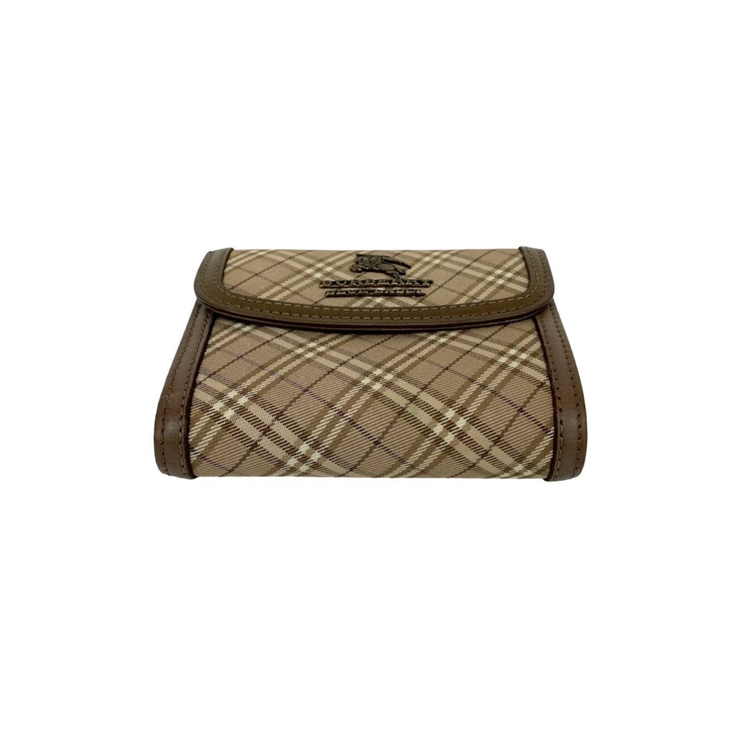 BURBERRY Blue Label Nova Check Shadow Horse Logo Clasp Closure Canvas and Leather Tri-Fold Wallet in Greige (39335)