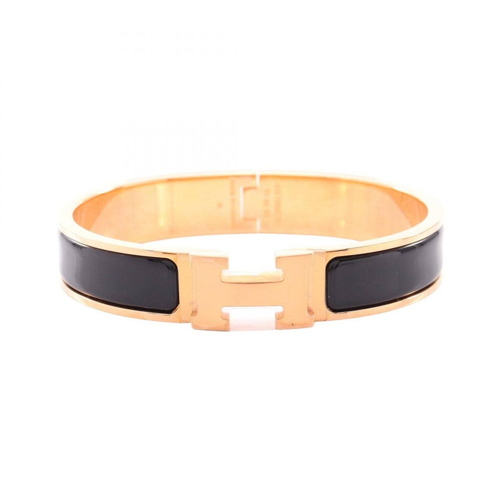 Hermes Click H Bracelet, Gold Plated (GP), Women's, Black/Gold Tone — New - Store Return