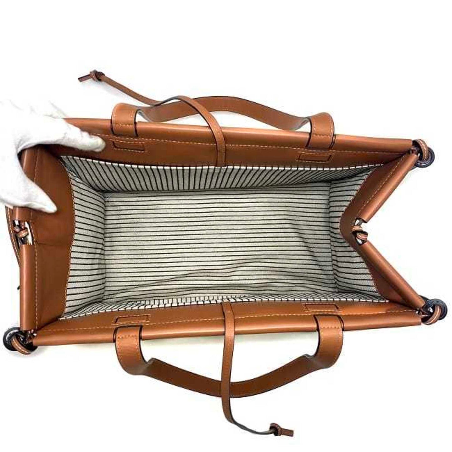 LOEWE Cushion Tote Small Natural Beige Brown Anagram 330.02AB90 Canvas Leather Ladies