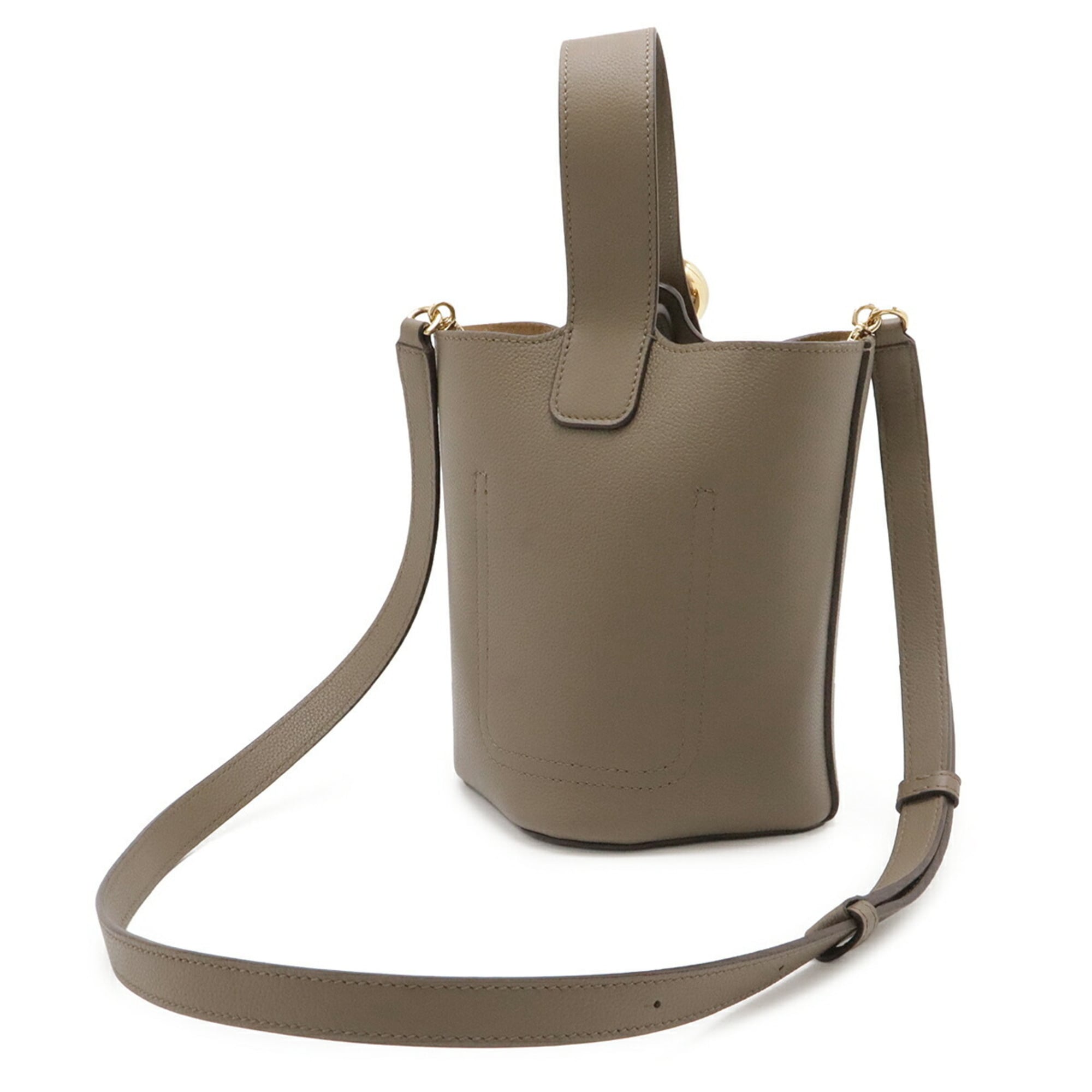 LOEWE Pebble Bucket Bag Mini Handbag Shoulder Calfskin Leather Greige AANBBBMX31 — Like New