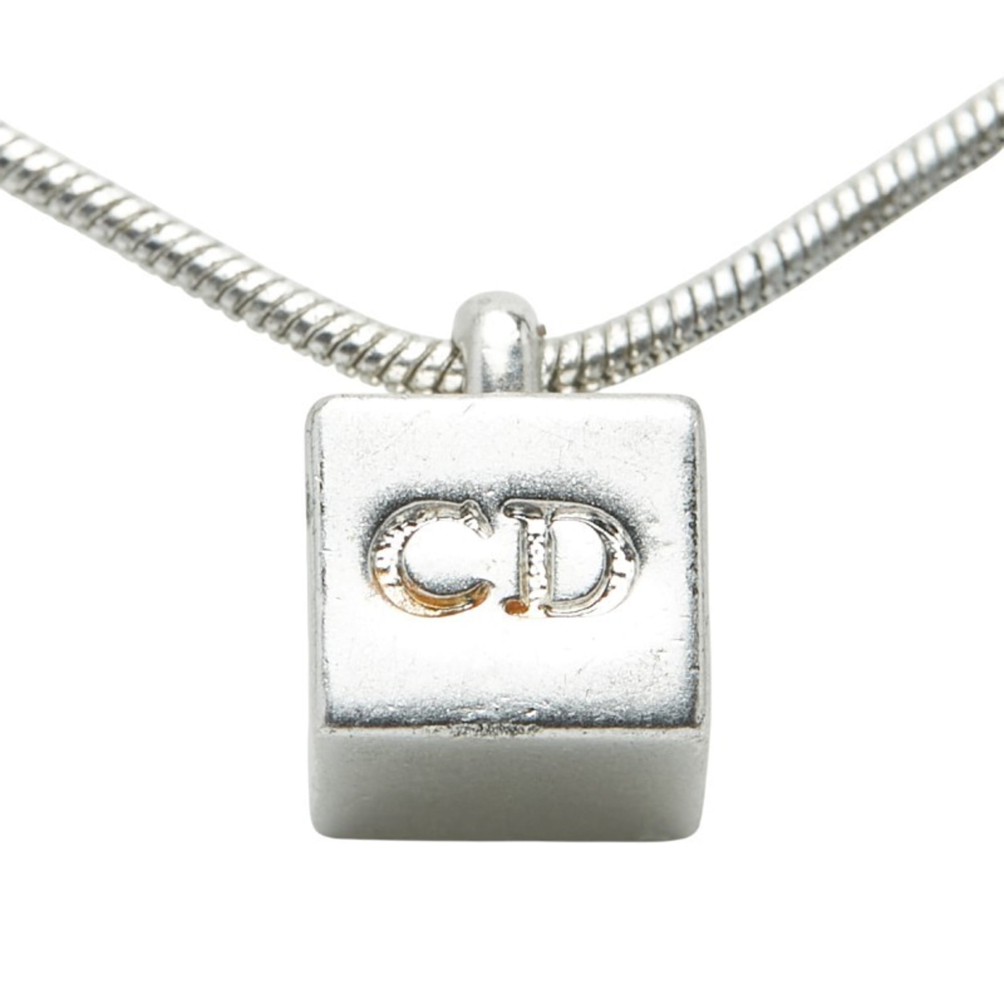Christian Dior Dior CD logo cube necklace in silver metal for women.
