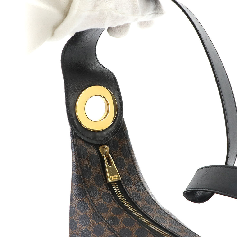 Celine Macadam Handbag, Leather, Black/Brown, Gold Hardware, Shoulder Bag — Like New