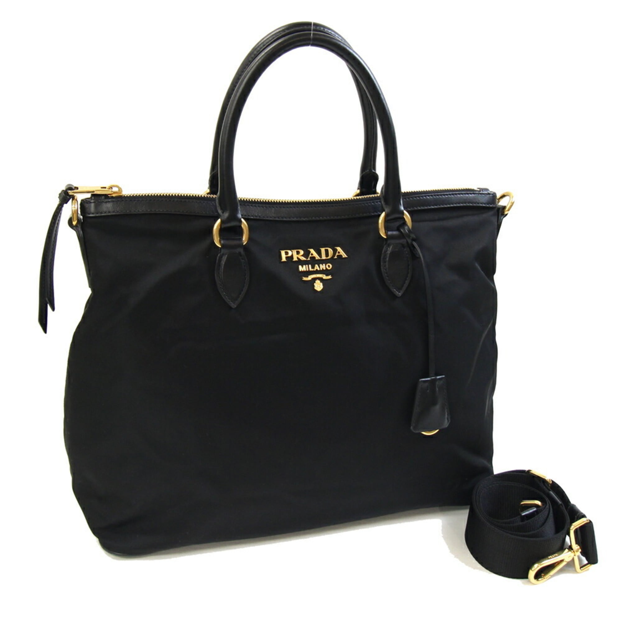 Prada Handbag 1BC060 Black Nylon and Leather Shoulder Bag for Women