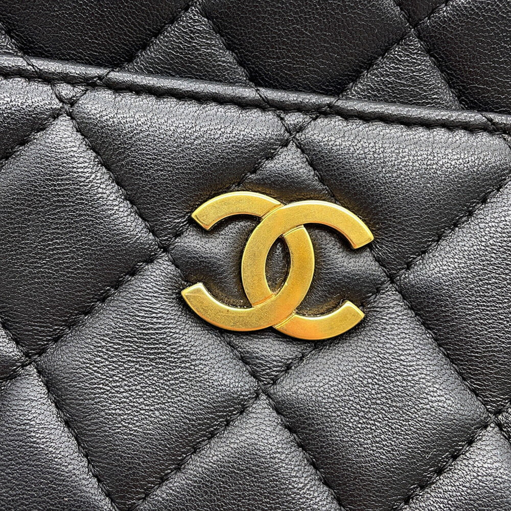 Chanel Chain Shoulder Bag, Matelassé, Coco Mark, Camera Case, Lambskin, A91796, CHANEL Pochette, Black, Handbag, Women's — Like New