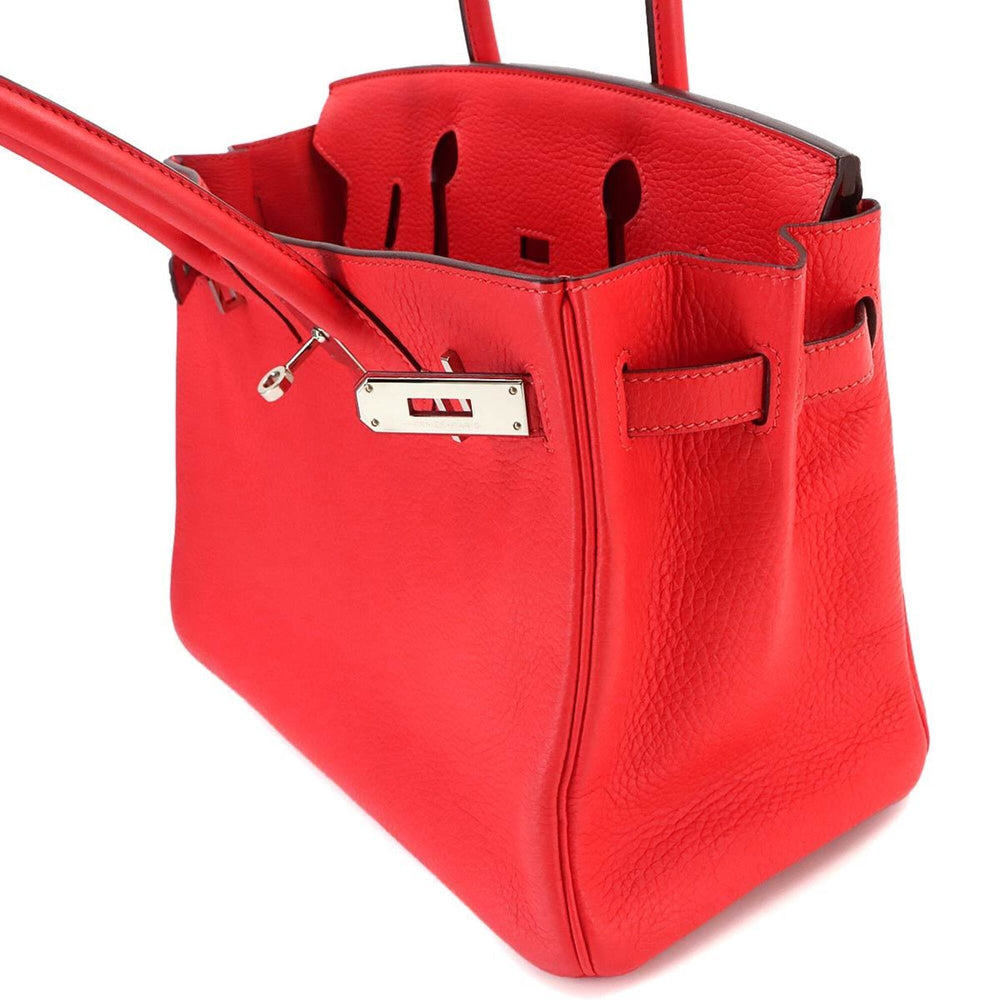 Birkin 30 Hermes HERMES Taurillon Clemence Rouge Pivoine Handbag C Stamp Silver Hardware — Like New