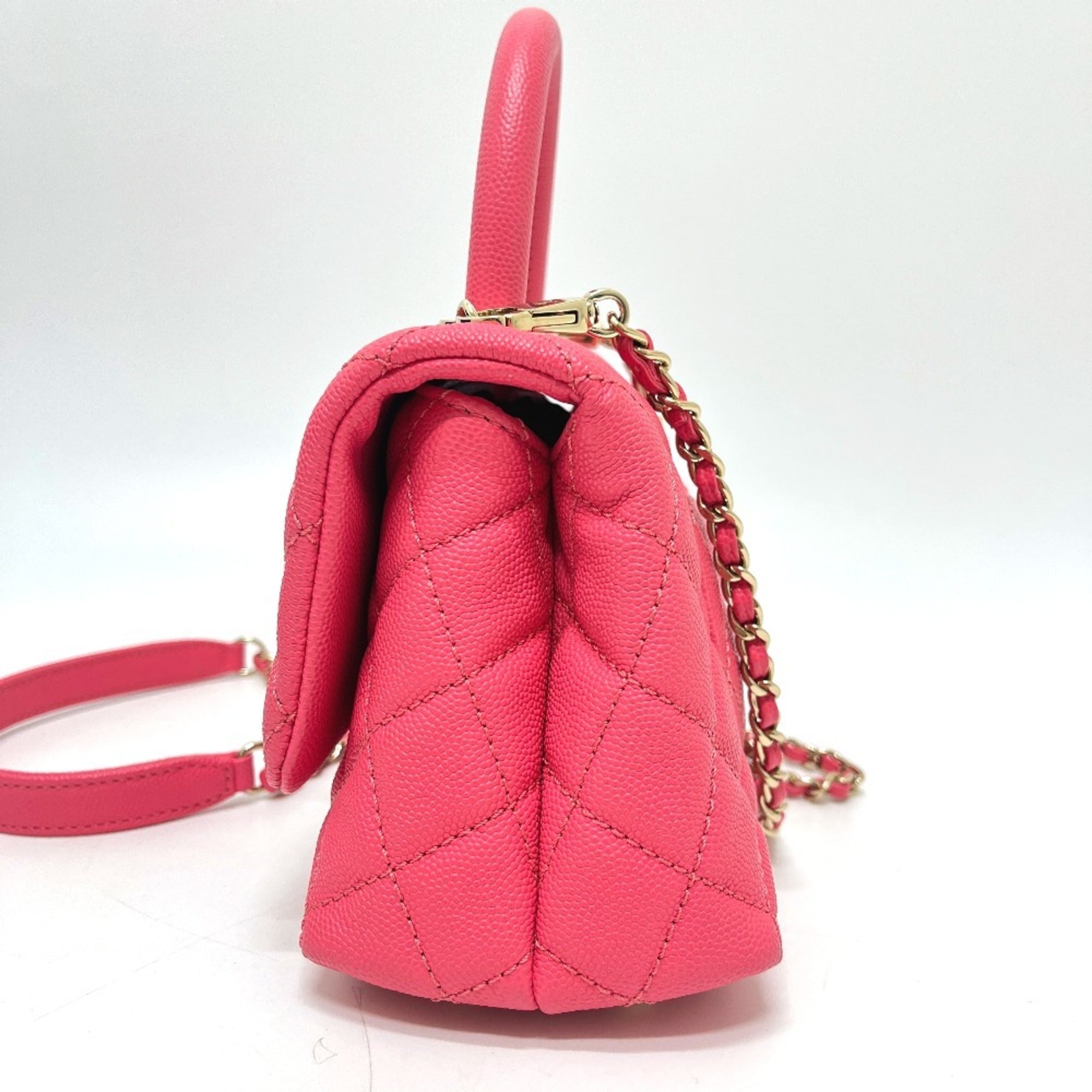CHANEL AS2215 Coco Handle XXS/Coco 19 2-Way Handbag, Caviar Skin, Coral Pink, Like New — Like New