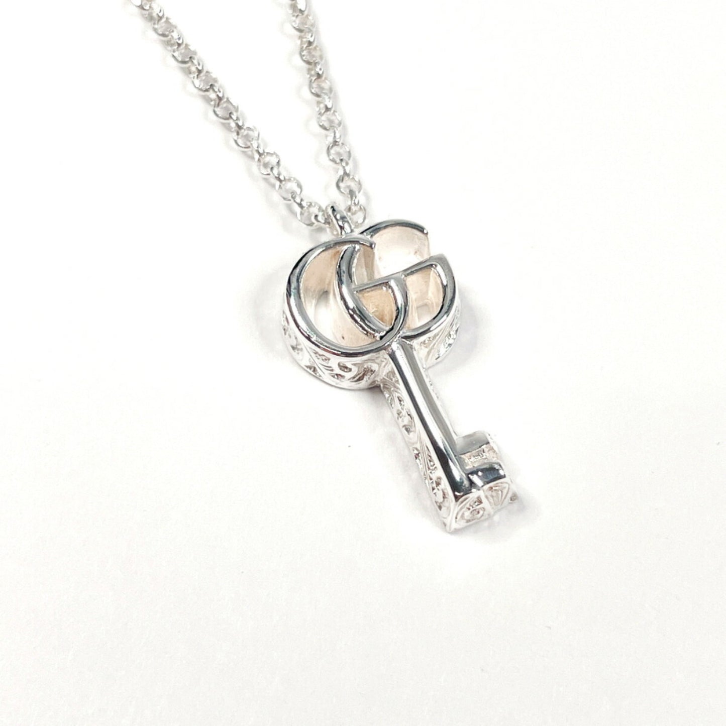 GUCCI Double G Key Arabesque Necklace Silver Women's