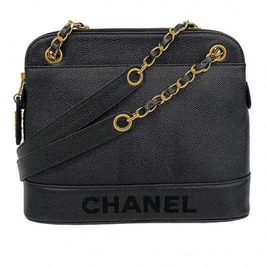 Chanel Shoulder Bag Chain Caviar Skin Black Women's