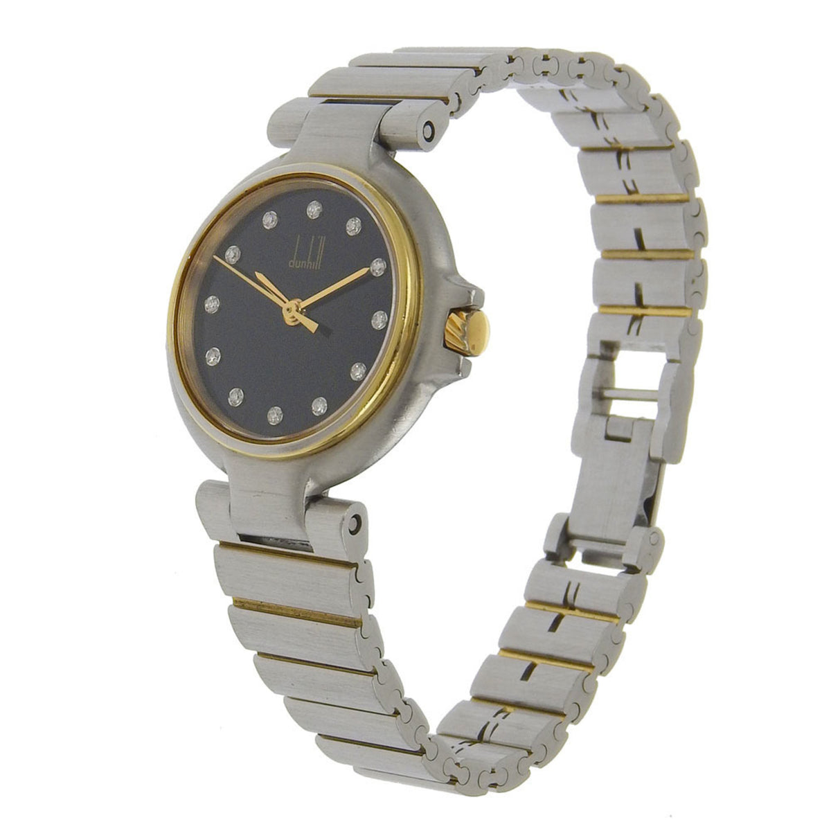 Dunhill Millennium Watch 12P Diamond Stainless Steel x Gold Plated Quartz Analog Display Black Dial Ladies — Good