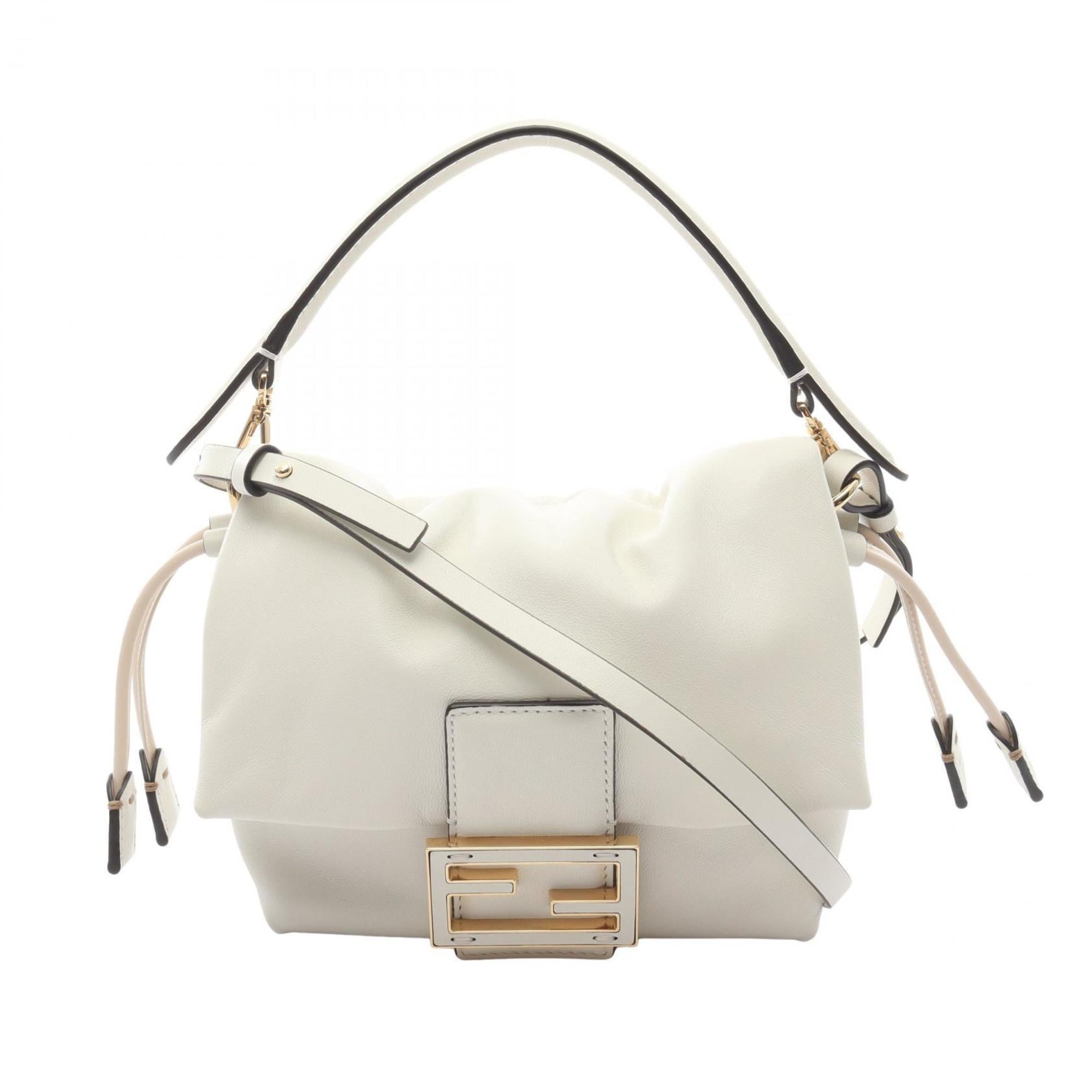 Fendi Mamma Baguette small handbag, leather, women's, white, 8BS105ABVEF0K7E