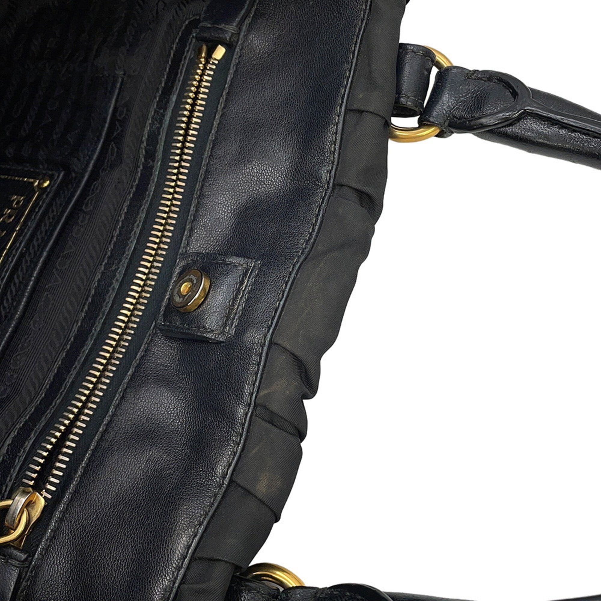 Prada Gathered Nylon Tote Bag BN2346 PRADA 2-Way Black