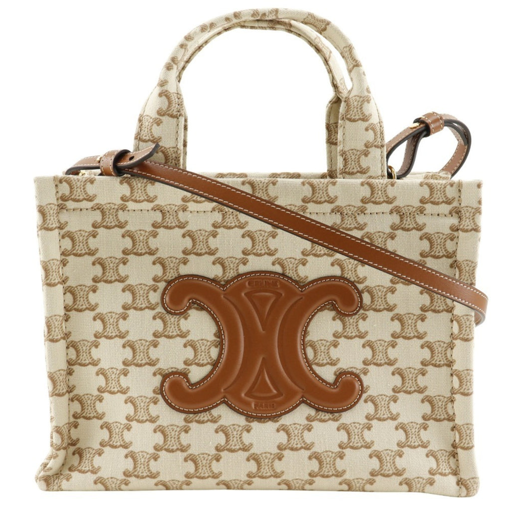 CELINE Triomphe Small Hippo Thais Handbag Shoulder 19916 2EZ6 01BC Canvas Beige 2way A5 Women's