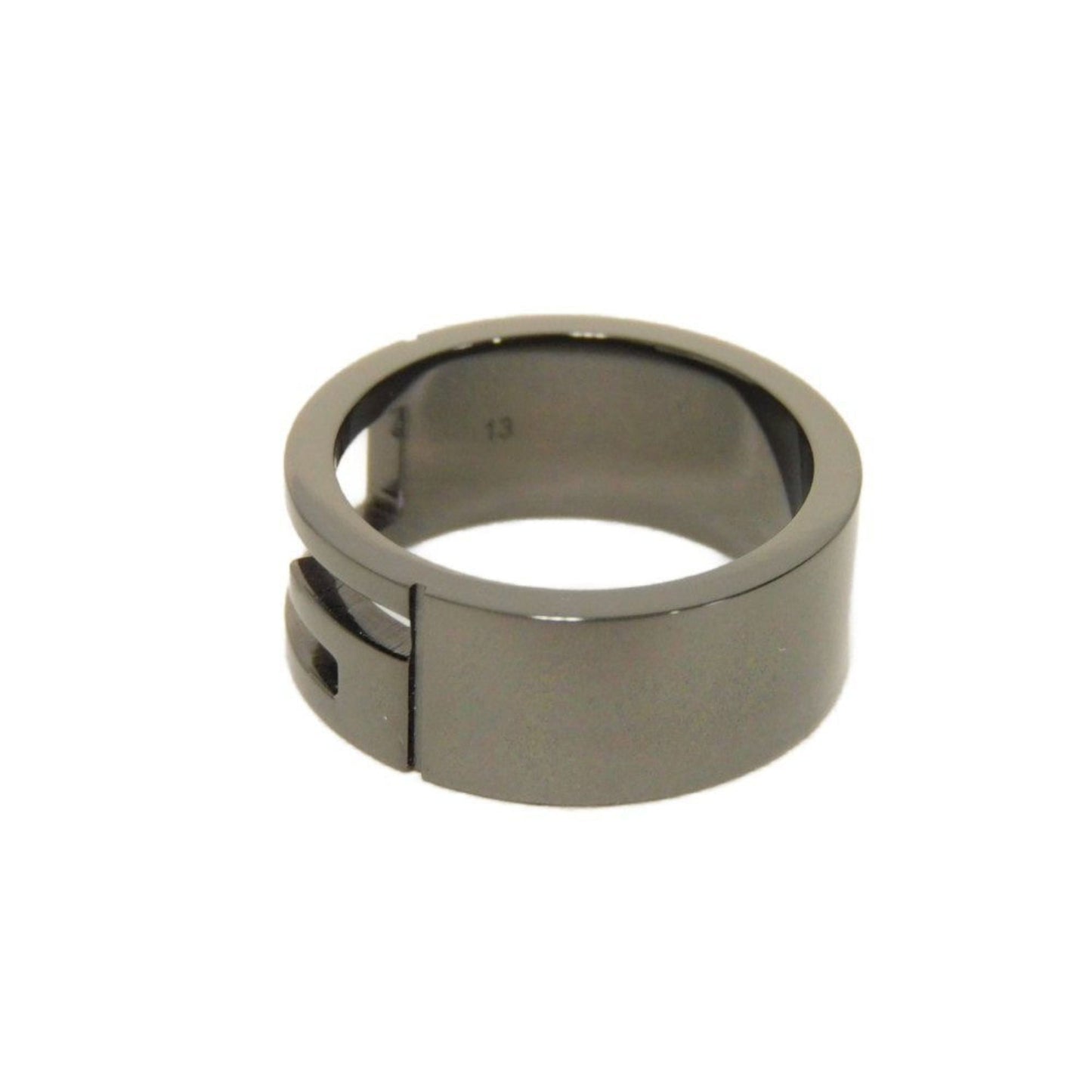Gucci blunt cutout ring, G13, sterling silver with ruthenium, size 12, AG925 gunmetal, 224028 J8400 8195, for men and women.