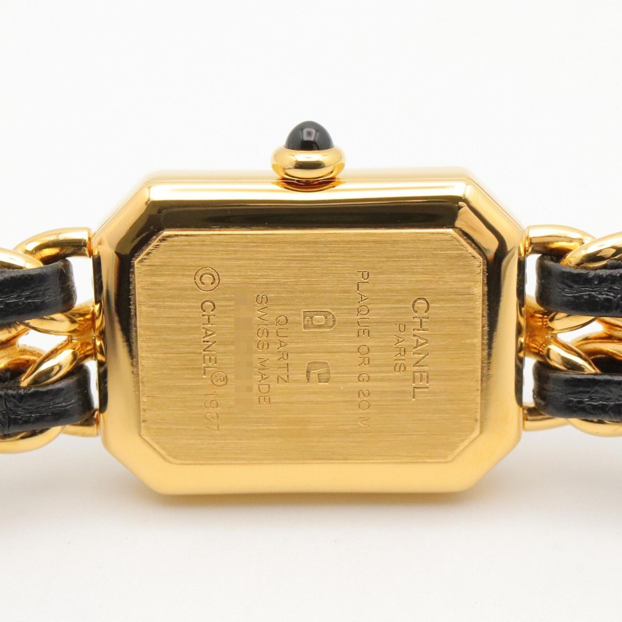 Chanel CHANEL Première S Watch, Gold Plated (GP), Leather Strap, Women's, Black, H0001 — Very Good